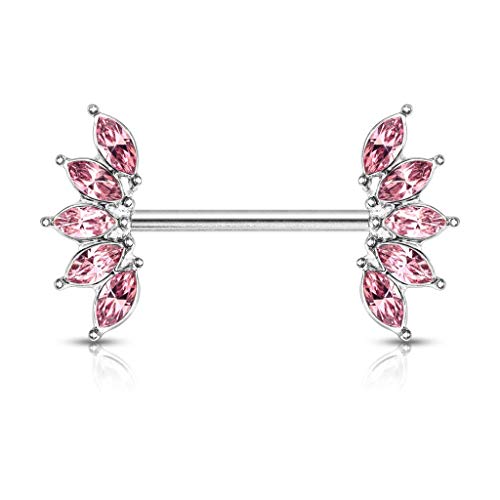 beyoutifulthings Piercing para pezones, de cristal, para el pecho, de acero quirúrgico, plateado, arco iris, barra de 1,6/16 mm, Acero inoxidable Acero inoxidable 316L, Cristal Cover