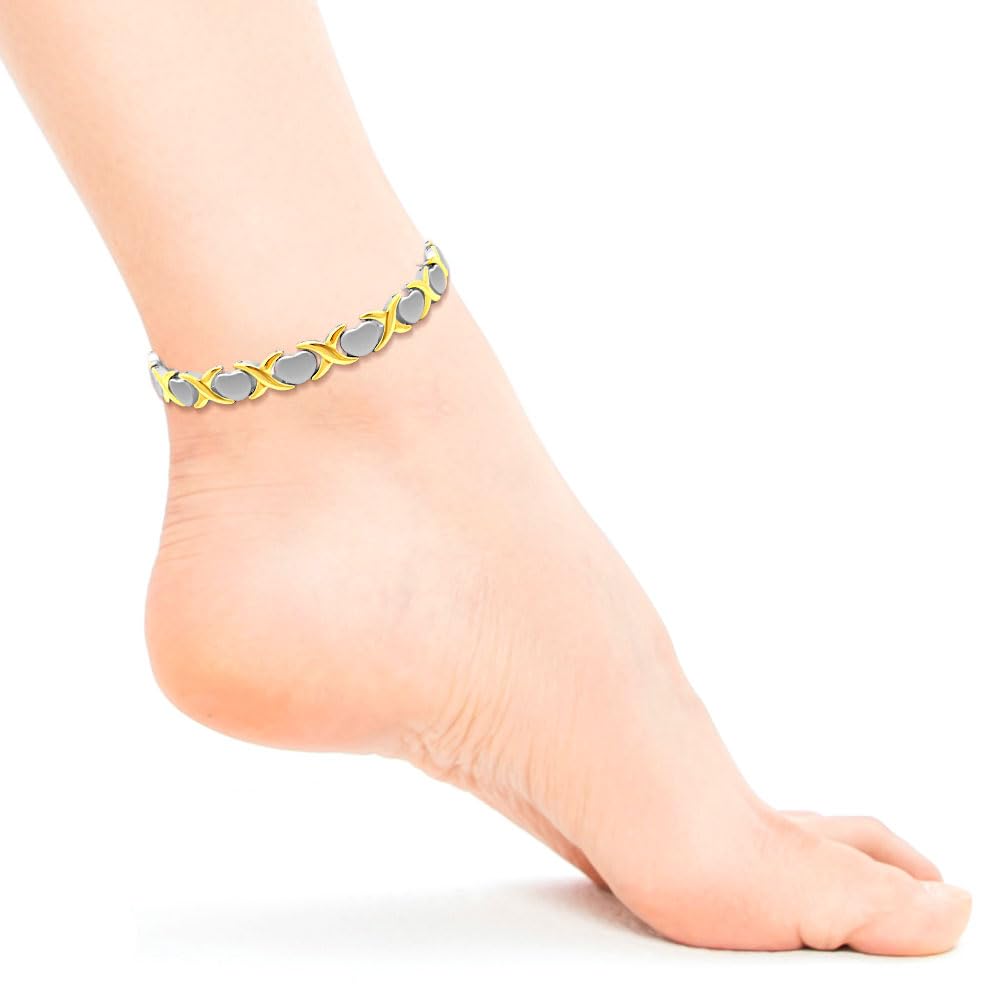 Chaîne de cheville magnétique en forme de cœur pour femme - En acier titane - 3500 gauss - Aimants ultra puissants avec outil d'ajustement et boîte cadeau