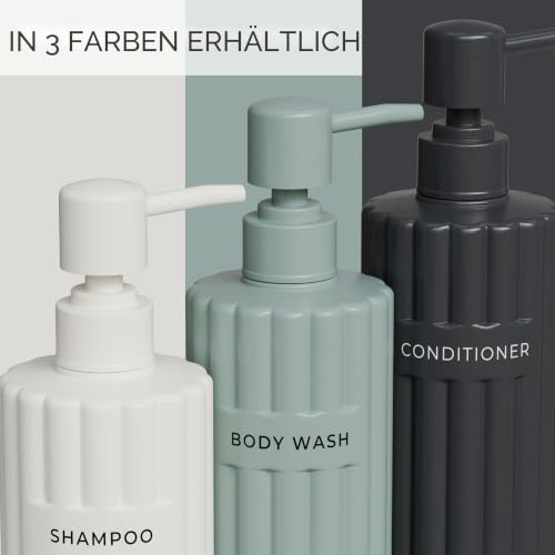 Stilvoller Shampoo- und Spülungsspender-Set mit 3 Stück – Moderne Duschseifenflaschen mit Pumpe und Etiketten – einfach zu befüllender Duschwaschspender für EIN sofortiges Badezimmer-Dekor-Upgrade
