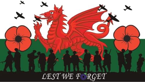 Lily's Sweet Wales Red Dragon Flag Remembrance Day Red Poppy Flower Football Garden Flag Decor Outdoor Banner 5x3ft F93