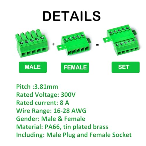 Bloque de terminales de tornillo de 8 pines, conector tipo Phoenix 3.81mm para cables 16-28 AWG 2
