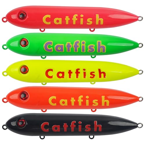 FUSIGO Catfish Rattling Line Float Lure Demon Dragon Catfish Floats for Catfish Spook Catfishing Tackle for Santee Rig Fishing 5.5inch, 5 Pack