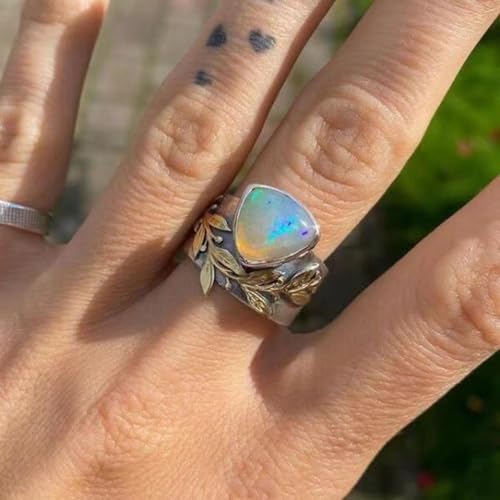 Gixaxak Alloy Inlaid Geometric Retro Punk Moonstone Ring Vintage Natural