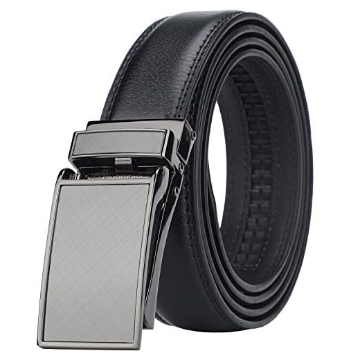 HIMI Men's Comfort Genuine Leather Ratchet Dress Belt with Automatic Click Buckle (Suit Pant Size 28"-44", Style 1 -Black)