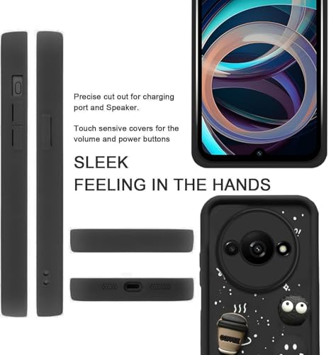 Image of GoldKart Back Case Cover Compatible for Redmi A3 / A3X / Poco C61 | Cute Fun Cartoon 3D Ball Coffee Silicone Case | Full Body Protection Back Cover for Redmi A3 / A3X / Poco C61 - Black
