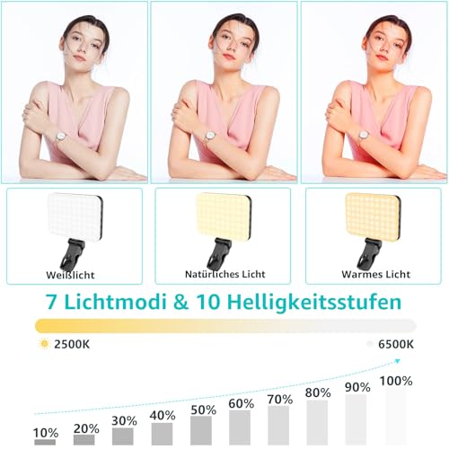 Selfie-Licht, 60 LED 2200mAh wiederaufladbares Handy-Fülllicht 7 Modi, 10-stufige Helligkeit, tragbares Clip-On-Licht für Telefon/Tablet/Laptop, Zoom Call Vlog Make-up TikTok Video Fülllicht