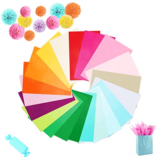 Ailvor Seidenpapier, 200 Blatt Tissue Paper Rosa, Bunt Bastelpapier zum Kreieren von Pompoms, Papierblumen, Basteln Dekorieren (20 Farben)
