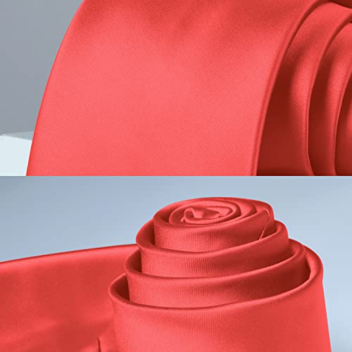Image of HISDERN Mens Solid Color Ties Formal Satin Necktie and Pocket Square Set Classic Wedding Business Tie & Handkerchief