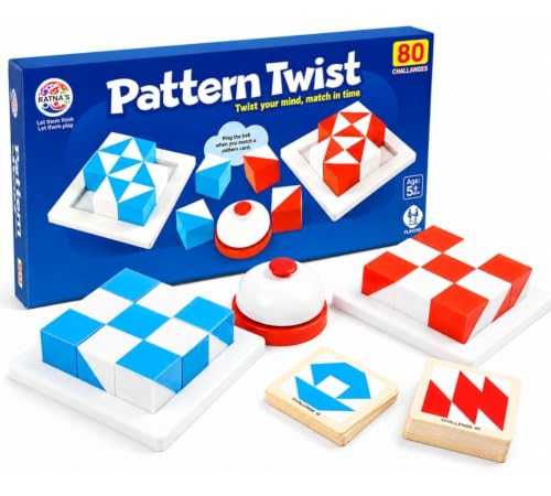 Image of Pattern Twist Puzzle Game for Kids & Family | 80 Challenge Cards | Logic Puzzle Board Game with Bell | Educational STEM Learning Toy for Boys & Girls Age 5+ | Focus, Memory & Problem Solving Game