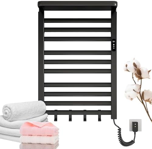 Smart Electric Towel Warmer Rack Adjustable 30-70°C 1-9H Timer Vertical Wall-Mounted Heated Towel Rail for Bathroom Efficient Electric Radiator Spa-Like Comfort