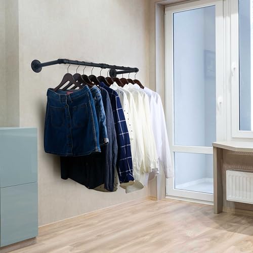 WEBI Clothing Rack Wall Mount,24" Industrial Pipe Clothes Rack for Hanging Clothes,Heavy Duty Iron Garment Rack Bar,Retail Display Clothes Rod for Closet,Laundry Room,Black,2 Packs by WEBI - Image 3