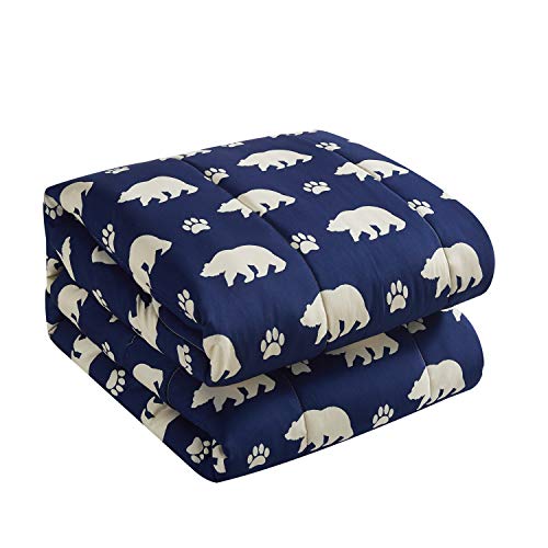 Dearfoams 4 Piece Mama Bear Comforter Set Includes A Comforter,Throw And 2 Eyemasks, Navy Bear, King, 90"X102" #TOP4