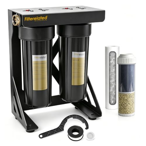 Filterelated RV Water Filter System,4in1 KDF Carbon Anti-Scale,3/4 Brass