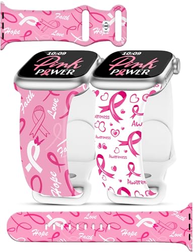 2 Pack Pink Ribbon Breast Cancer Awareness Watch Bands Compatible with Apple Watch Band Women 38mm 40mm 41mm 42mm iPhone iWatch Replacement Band for Series 11 10 9 8 7 SE 6 5 4 Ultra 3 2 1