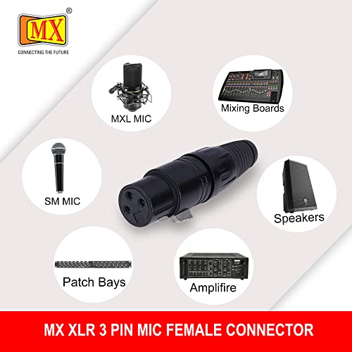 Image of MX 3 Pin XLR connector Microphone Connector pin Pure Copper Nickel Plated Pins1 for High Conductivity microphone cable connector PERENT (3 PIN BLACK COATED, Pack of 2, Female Connector)