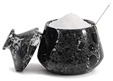 EARTHEN CRAFTS Salzkeller aus Marmor mit Deckel und Löffel, schwarzes Zebramuster, 7,6 cm, handgefertigter Salzhalter mit Deckel, Salz- und Pfefferbehälter für Arbeitsplatte, Vintage-Küchendekoration