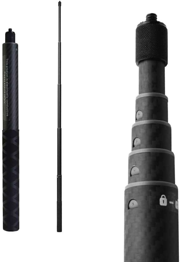 1.15m/45.3in Carbon Fiber Invisible Selfie Stick for Insta360 X5/X4/X3/ONE RS/ONE X, Internal Lock Telescopic Pole, Adjustable 1/4" Extended Monopod for GoPro & 360 Camera Accessories