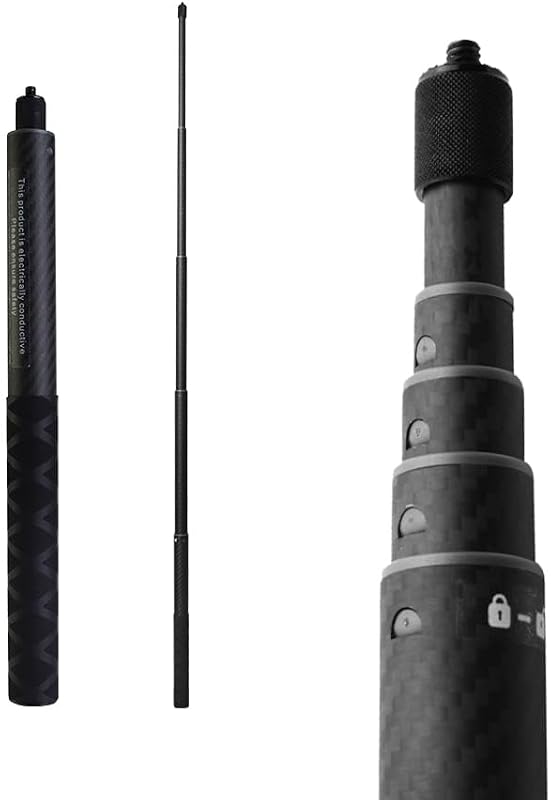 1.15m/45.3in Carbon Fiber Invisible Selfie Stick for Insta360 X5/X4/X3/ONE RS/ONE X, Internal Lock Telescopic Pole, Adjustable 1/4" Extended Monopod for GoPro & 360 Camera Accessories