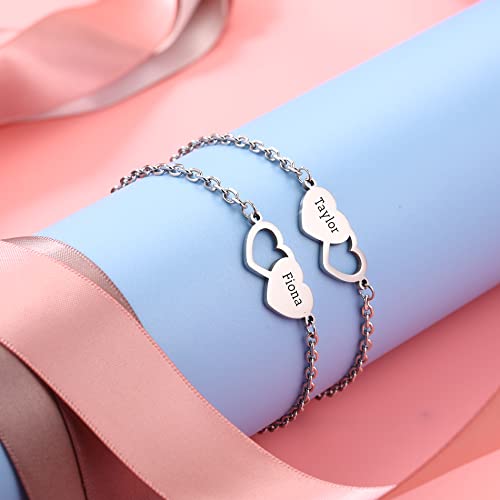 Personalized 2/3/4 Pieces Set of Stainless Steel Heart Shape Necklace/Bracelet Custom Engraved Names Gift for Mother Daughter Sister Best Friend3