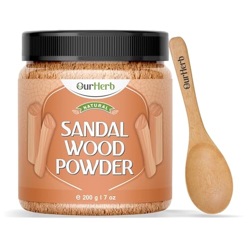 OurHerb Organic Sandalwood Powder Face Pack for Glowing Skin & Tan Removal – Pure, Natural Effective Facial Treatment with Santalum Album Chandan Powder, Includes Wooden Spoon – 200g OurHerb Organic Sandalwood Powder Face Pack for Glowing Skin & Tan Removal – Pure, Natural Effective Facial Treatment with Santalum Album Chandan Powder, Includes Wooden Spoon – 200g