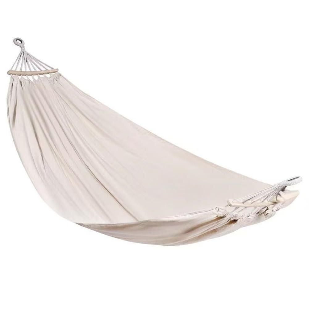 Hammock with Spreader Bars, Thickened Durable Canvas, 190x150cm, Portable Outdoor Hammock with Storage Bag, 330 lb Load Capacity, for Camping, Hiking, Beach, Garden (Ivory)