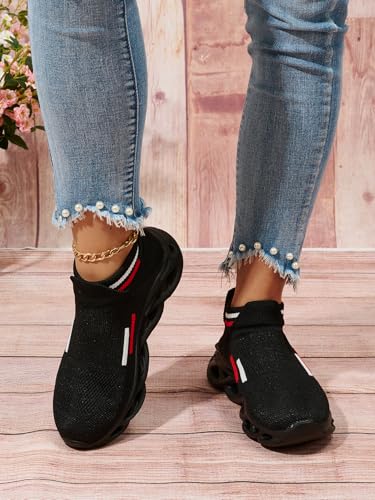 Womens Slip On Walking Shoes - Lightweight Breathable Casual Knit Gym Running Tennis Sneakers