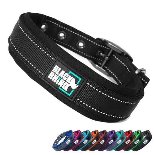 Black Rhino - The Comfort Collar Ultra Soft Neoprene Padded Dog Collar for All Breeds - Heavy Duty Adjustable Reflective Weatherproof (XLarge, Black)