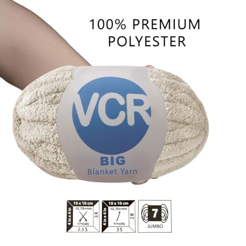 Image of VCR Pale Yellow Yarn, 200 Grams Big Chunky Hank, 22 Meters Length, Suitable for Knitting Blankets and Pillows, 100% Polyester Yarn Ball for Crochet DIY, Soft Threads, Pack of 1