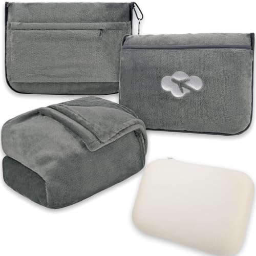 Airplane Travel Blanket Pillow Set for Women, Gray