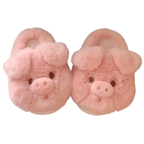 Women's Cute Piggy Plush Slippers for Winter, Indoor Fuzzy Slip-on Home Shoes