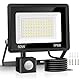 Jsdoin 50W LED Strahler mit Bewegungsmelder 4500LM Außenstrahler 6500K Kaltweiß Superhell Scheinwerfer Flutlicht IP65 Wasserdicht Wandleuchte Außen Tageslicht Wandleuchte mit 2M Kabel