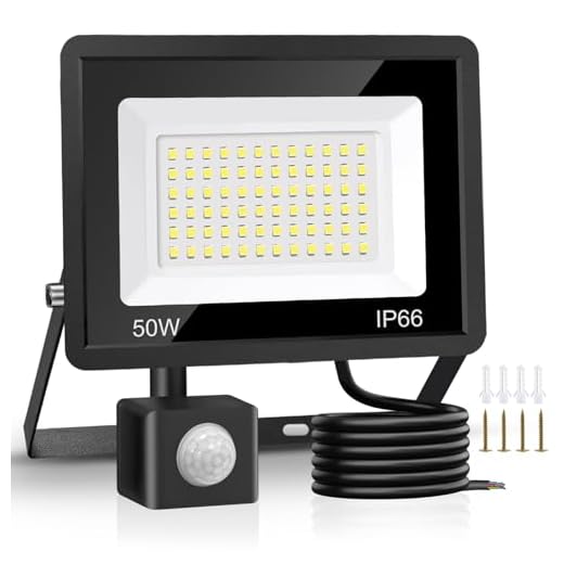 Jsdoin Projecteur LED ExtéRieur 50w, Lampes de SéCurité D'ExtéRieur Avec dé Tecteur de Mouvement, 4500 Lumens, 6500 K, Lampe de SéCurité Pir, Ip66, Lampe de Jour éTanche Avec CâBle d e 2 M Pour