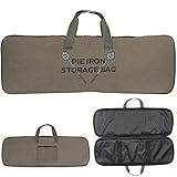 BESZONE Deluxe Pie Iron Bag for Mountain Pie Maker Cast Iron Storage Fits up to 4, Heavy Duty Padding with Extra Pocket for Campfire Accessories, Strong Straps to Secure, Camping Storage Bag 32×12in