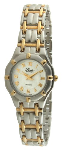 Swiss Edition���f�B�[�X2�g�[���V���o�[���[�}�����z���C�g& 23 K�S�[���h���b�L����Textured Dial Dress Watch se3609-l