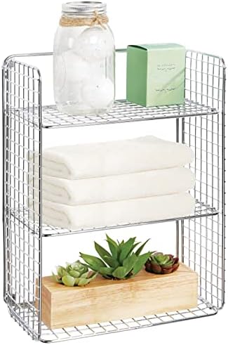 mDesign Metal Wire 3-Tier Hanging Shelf for Bathroom Storage - Wall Mounted Decorative Shelves - Floating Metal Bathroom Shelf Basket - Bathroom Wall Shelving - Concerto Collection - Chrome