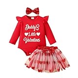 UUAISSO Neugeborenen Mädchen Outfit Strampler mit Herzmuster langen Ärmeln und dem ersten Buchstaben + Tutu-Rock + Stirnband Rot1 3–6 Monate