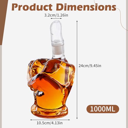 Karafka do whisky, 3D, dekanter do wódki ze środkowym palcem, 1000 ml, z zamknięciem, przezroczysta, kreatywna, kreatywna, na butelki do whisky, karafka, prezent dla taty, męża, przyjaciela