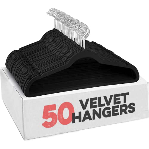 Premium Black Velvet Hangers 50 Pack, Strong And Durable Clothes Hangers With 360 Rotation Swivel Hook, Heavy Duty Non-Slip Coat Hangers For Closet Space Saving (Black, Pack Of 50) #TOP5