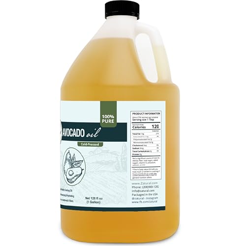 Image of Zatural 100% Avocado Oil Pure Natural without Additives, Clean, Cold Pressed, Non-GMO, Vegan: For Cooking, Frying, Baking and for Sauces, Dressings, Marinades, Salads (1 Gallon)