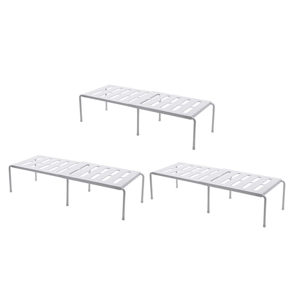 Hndhbfgrt 3X Kitchen Expandable Counter Shelf Organizer Racks Bathroom Under Sink Pantry Desktop Storage Organizer Holders White