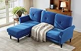 Welzona Sofas for Living Room, 83' Velvet Sectional Couch with Moveable Ottoman, Midcentury Modern Small Sectional Couch, L Shape Sofa & 3 Seater, Couches for Living Room, Apartment, Bedroom, Blue