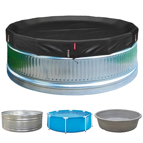 QH.HOME 8 ft Round Pool Cover 8ft Stock Tank Pool Cover - [Ultimate Windproof & Tear-Resistant Fabric] Blocks Leaves & Sun Windproof Snug Fit with Drawstring & Weight Rings