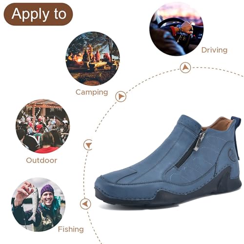 Image of Men's Leather Comfortable Slip on Chukka Ankle Boots Outdoor Lightweight Non-slip Side Zipper Flat Driving Shoes for Walking Hiking