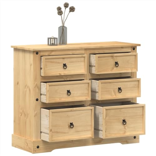 Vetnasa Cómoda cajonera Corona Madera Maciza de Pino 110x43x91 cm Mobiliario, Armarios y Almacenamiento, Baúles de Almacenamiento Marrón 34,8 KG