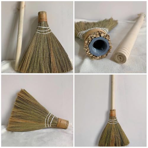Escoba manual de miscanthus para exterior e interior con mango desmontable 5