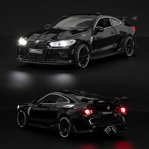 Image of BMW M4 1:32 Pull Back Alloy Diecast Car with Lights, Sounds & Opening Doors - Multicolor Kids Toy