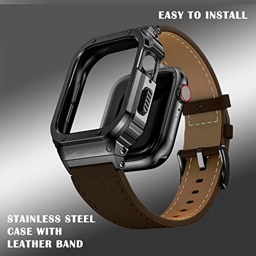 Suplink Metal Case with Leather Strap Compatible Apple Watch Straps 38/40/41mm - Image 3