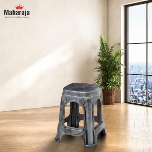 Image of MAHARAJA Strong & Durable Stool | Modern Beige Polypropylene Stackable Stool | Set of 1, Pre-Assembled (Silver, Pack of 4)