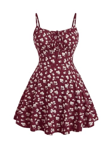 Image of BEAUDRM Women's Plus Size Floral Cami Dress Bow Tie Knot Sleeveless A Line Flared Dresses