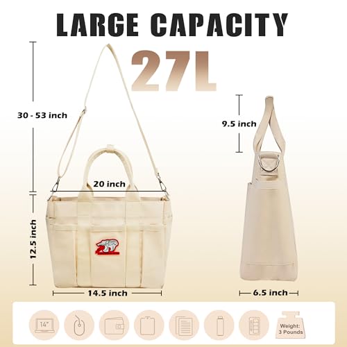 Rough Enough Crossbody Laptop Tote Bag for Women Men Heavy Duty 20 oz Canvas Work Tote 27L Large Capacity Padded 14 Inch Laptop Compartment Travel Business3